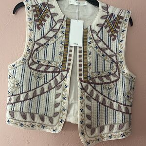 Mango White and Purple Embroidered Tank vest